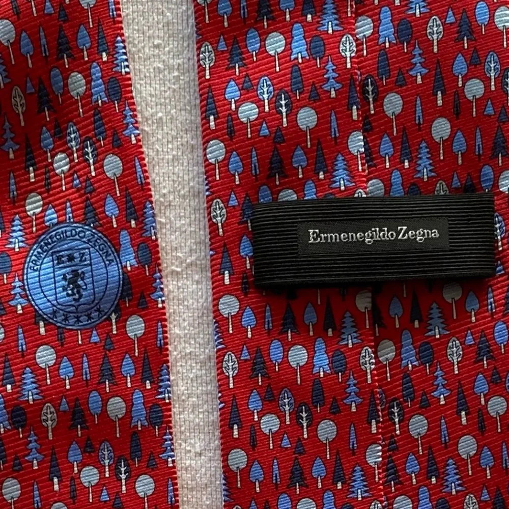 Ermenegildo Zegna Seta Silk Christmas Tie Red Christmas Tree Office Professional
